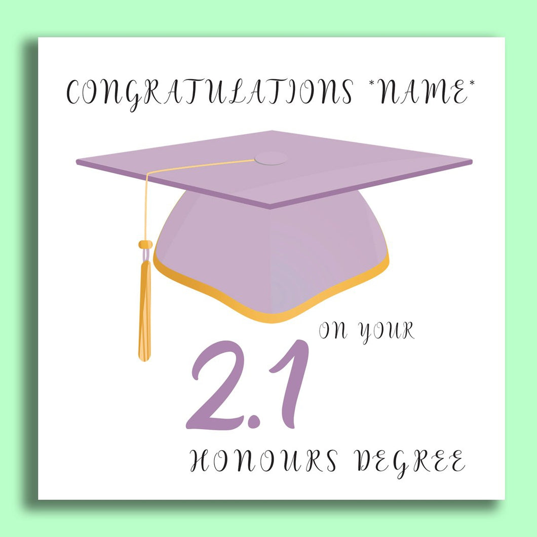'2.1 Honours Degree' - Personalised Graduation Card