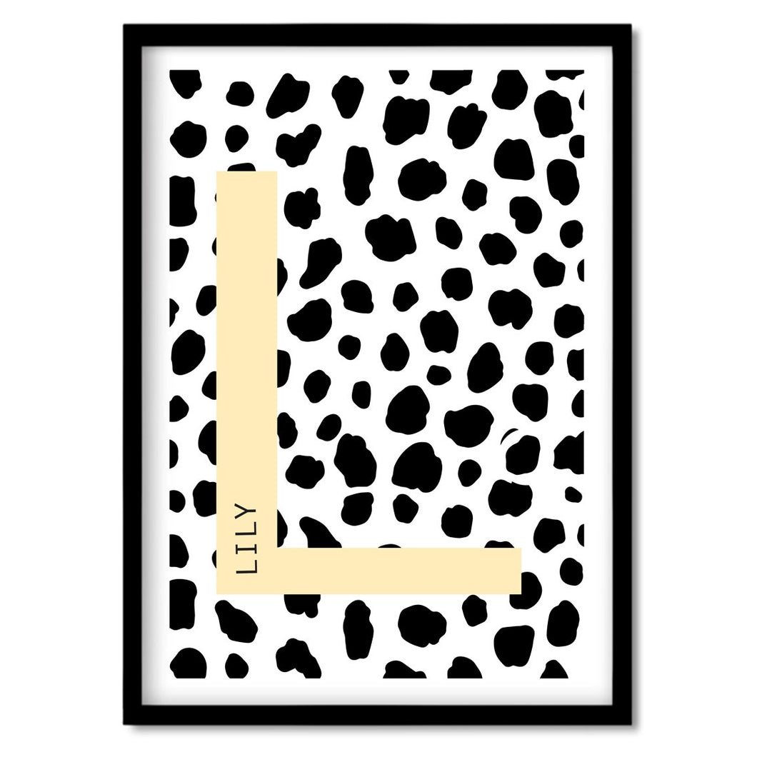 Personalised Yellow Dalmatian Nursery Print - Wall Art