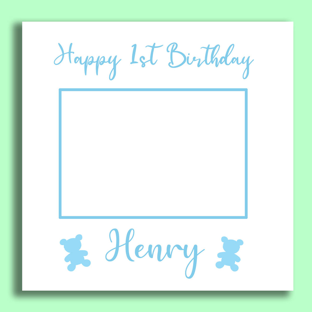 1st Birthday Teddy Photo Card - Blue